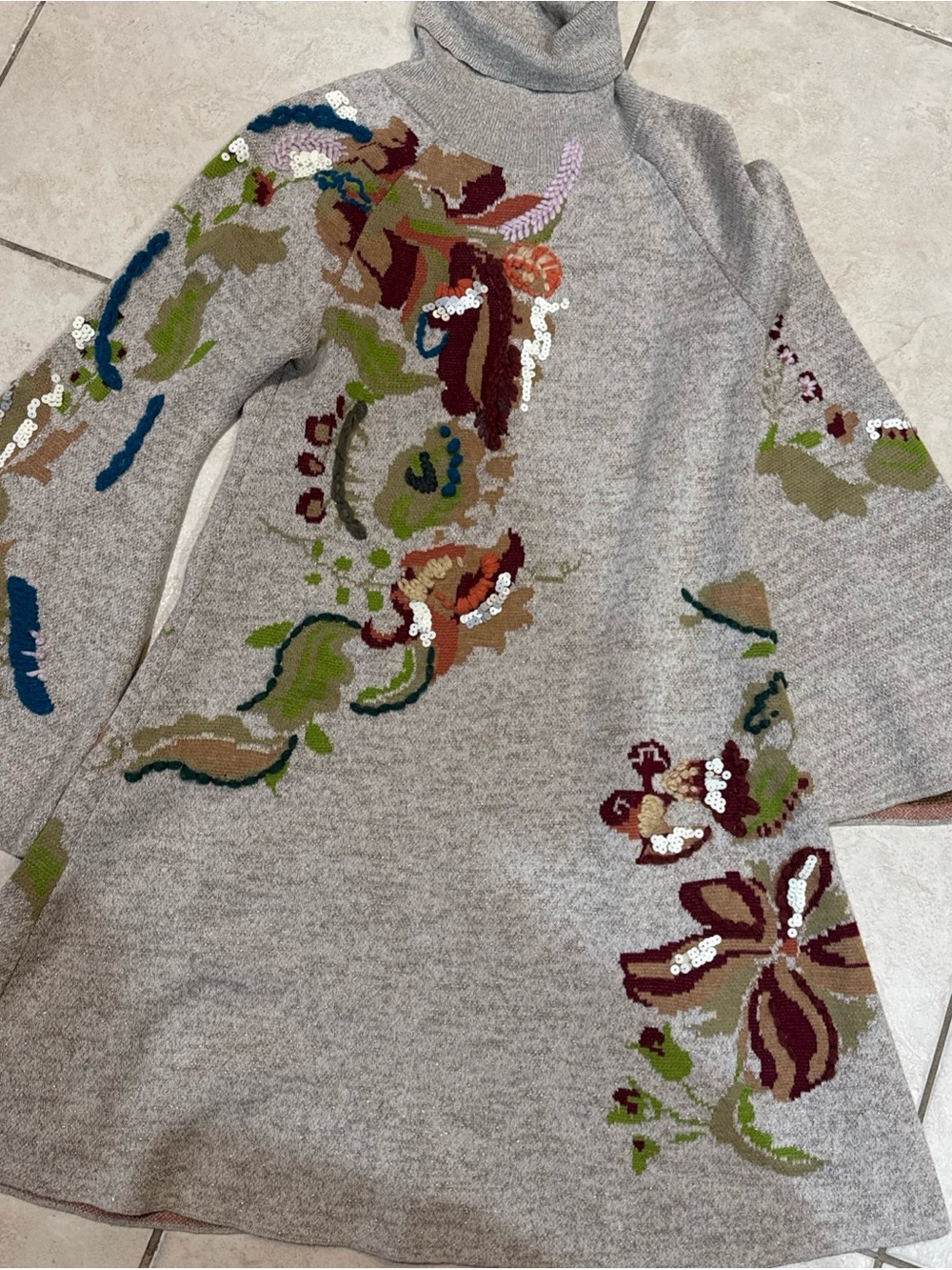 Anthropology  mulit- color/beige floral Sequin Knit Sweater Dress